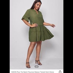 Shein Curve Tie Neck Flounce Sleeve Tiered Hem Dress